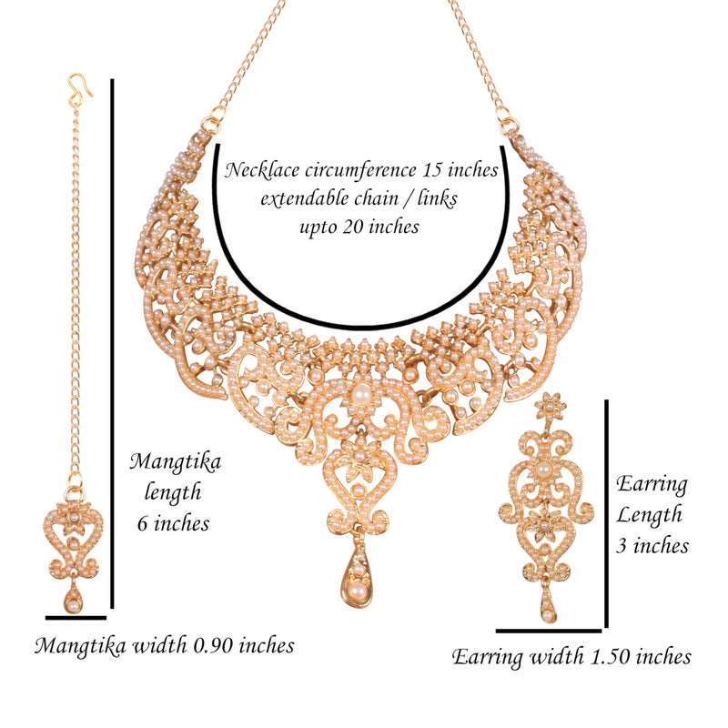Touchstone Indian jewelry sets for women wedding bridal gold necklace bollywood desi jewellery gift party wear elegant faux pearls statement simple maang tikka bride accessories - Image 5
